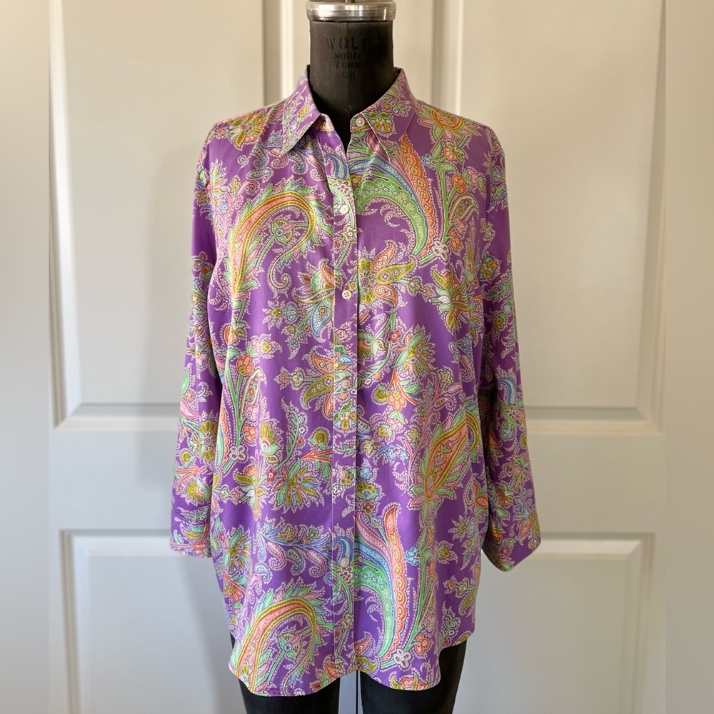 Lauren Ralph Lauren Purple Paisley Button Front Shirt Size XL